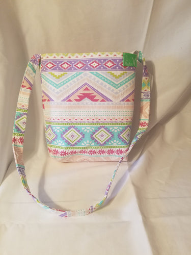 Sale - Small purse, Pastel Aztec/fuchsia inside with cross body strap