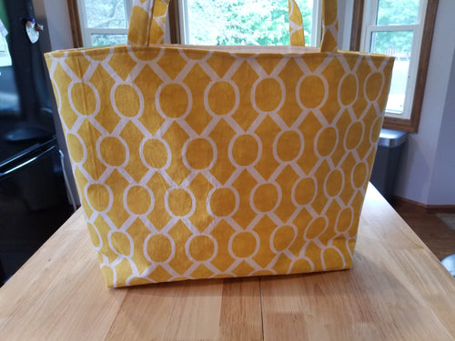 Large Tote bag - yellow print/yellow stripes inside