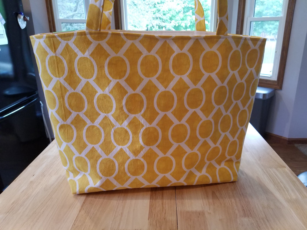 Large Tote bag - yellow print/yellow stripes inside