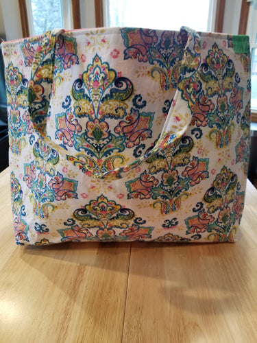 Large Tote bag - Pink, teal flowers/pink inside