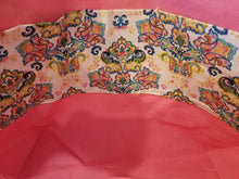 Large Tote bag - Pink, teal flowers/pink inside