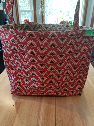 Large Tote Bag - Red Aztec/Gray Aztec inside