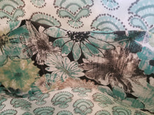 Medium Tote Bag - Green, Tan, Black flowers/green fountain like flower