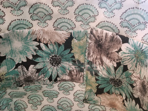 Medium Tote Bag - Green, Tan, Black flowers/green fountain like flower