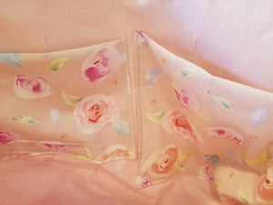Large Tote Bag - Pink, peach, fuchsia flowers/Pink inside