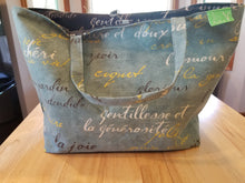 Large Tote bag - French, teal/black inside