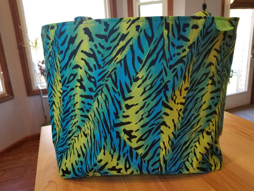 Medium Tote - Animal print green blue/teal inside