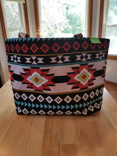 Medium Tote - Aztec red, white, black, teal