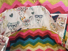 Medium Tote - Dog with glasses/inside chevron