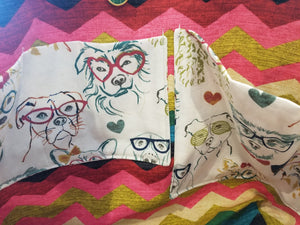 Medium Tote - Dog with glasses/inside chevron