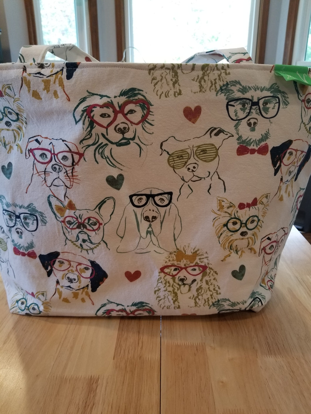 Large Tote bag - Dog with glasses/Gold inside