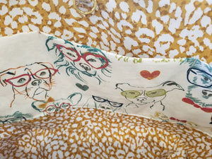 Medium Tote - Dog with glasses/gold inside