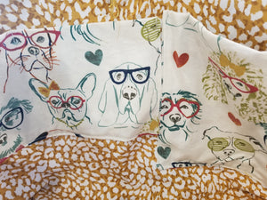 Large Tote bag - Dog with glasses/Gold inside
