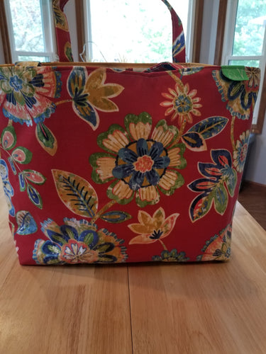 Large Tote bag - Red flowers/striped inside