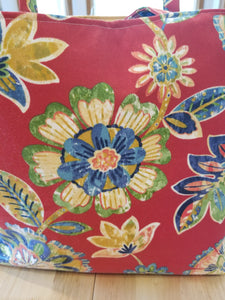 Large Tote bag - Red flowers/striped inside