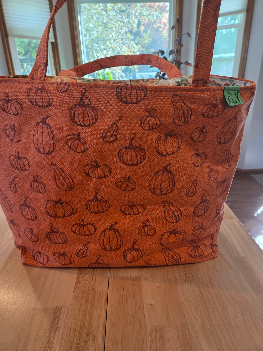 Large Tote bag - Pumpkin - flower print inside