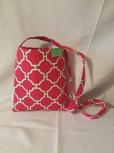 Sale - Cross-body  purse, red geometric/red geometric inside