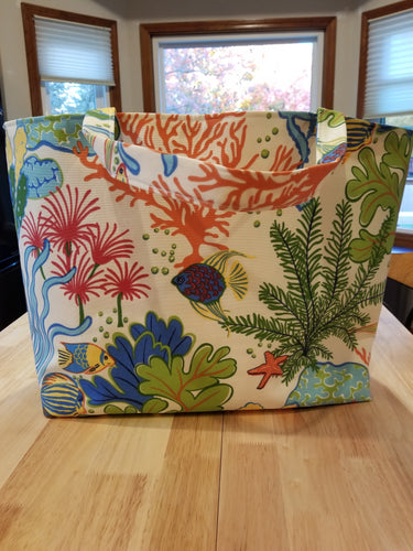 Large Tote Bag - Sea/orange geometric inside