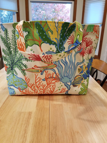 Large Tote Bag - Sea/blue coral inside