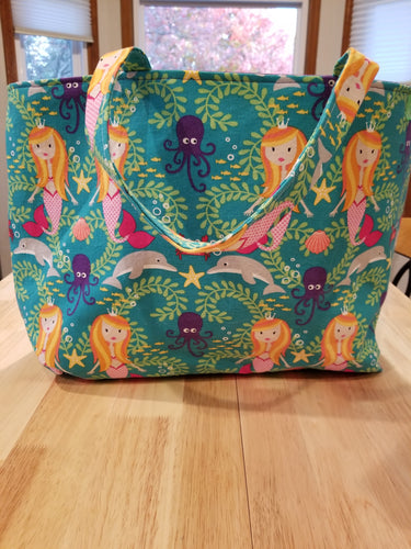 Medium Tote - Mermaid/Purple Inside