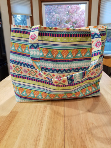 Medium Tote - Geometric multi/orange, gray geometric inside