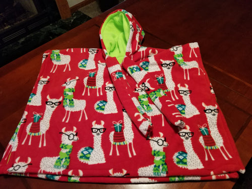 Poncho - Small, Llama, red, green/green inside