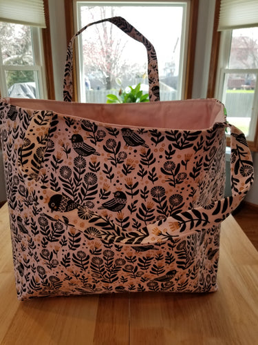 Medium Tote bag - pink birds/pink inside