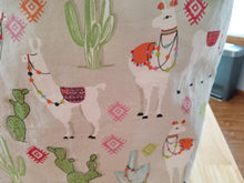Medium Tote bag - Light Grey Llamas/dark blue green cactus inside