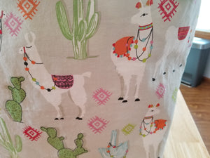 Medium Tote bag - Light Grey Llamas/dark blue green cactus inside