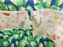 Medium Tote bag - Light Grey Llamas/dark blue green cactus inside