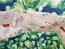 Medium Tote bag - Light Grey Llamas/dark blue green cactus inside