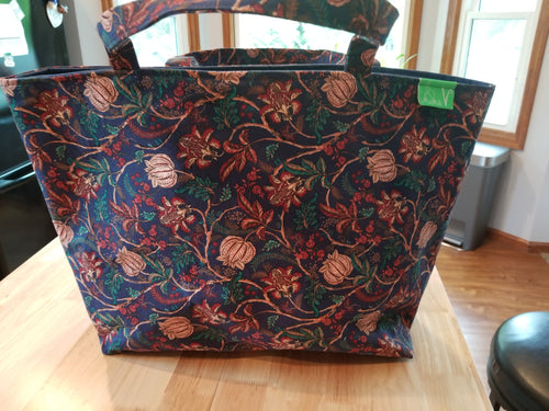 Large Tote bag - navy, flowers mauve, multi/navy