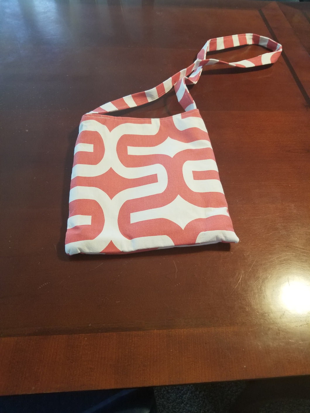 Sale - Cross Body purse - Peach/peach chevron inside