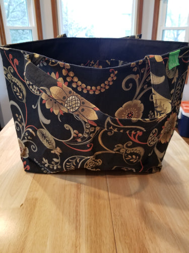 Large Tote bag - Tan flowers on black/black inside