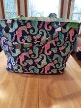 Large Tote bag - Seahorses/mint print