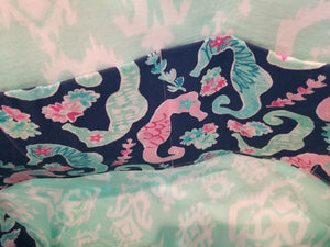 Large Tote bag - Seahorses/mint print