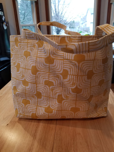 Large Tote bag - Yellow geometric/yellow stripe inside