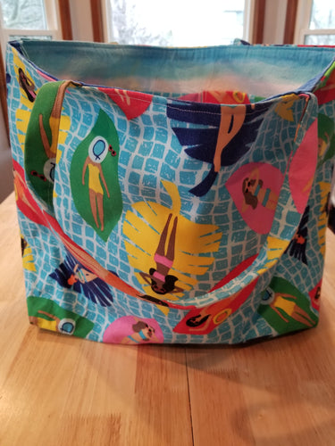 Large Tote bag - Sunbathing/blue, white inside
