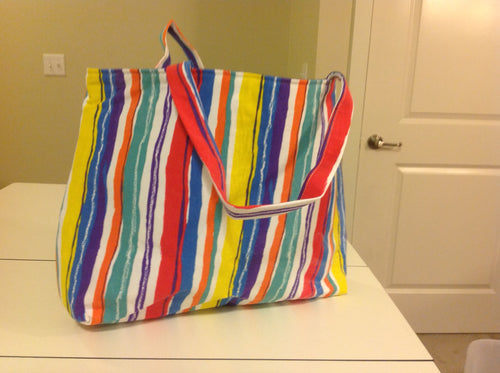Sale - Medium Tote Bag - Striped/Navy inside