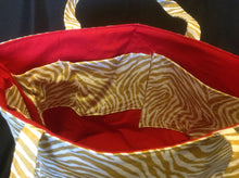 Medium Tote Bag - Gold Zebra with Red inside