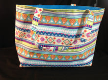 Medium Tote Bag - Aztec green, blue, green/inside blue