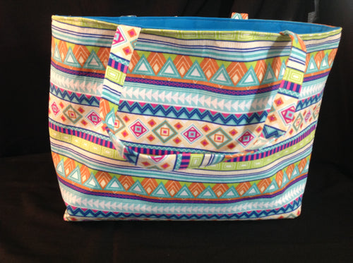 Medium Tote Bag - Aztec green, blue, green/inside blue