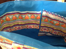 Medium Tote Bag - Aztec green, blue, green/inside blue