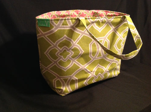 Large Tote Bag - Green/Gray, pink/green inside