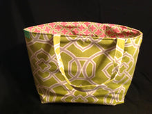 Large Tote Bag - Green/Gray, pink/green inside