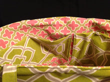 Large Tote Bag - Green/Gray, pink/green inside