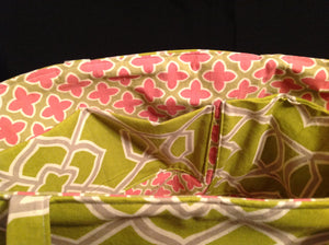 Large Tote Bag - Green/Gray, pink/green inside