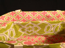 Large Tote Bag - Green/Gray, pink/green inside