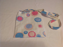 Sale - Crossbody purse, blue pink circles/blue inside