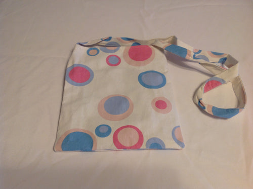 Sale - Crossbody purse, blue pink circles/blue inside
